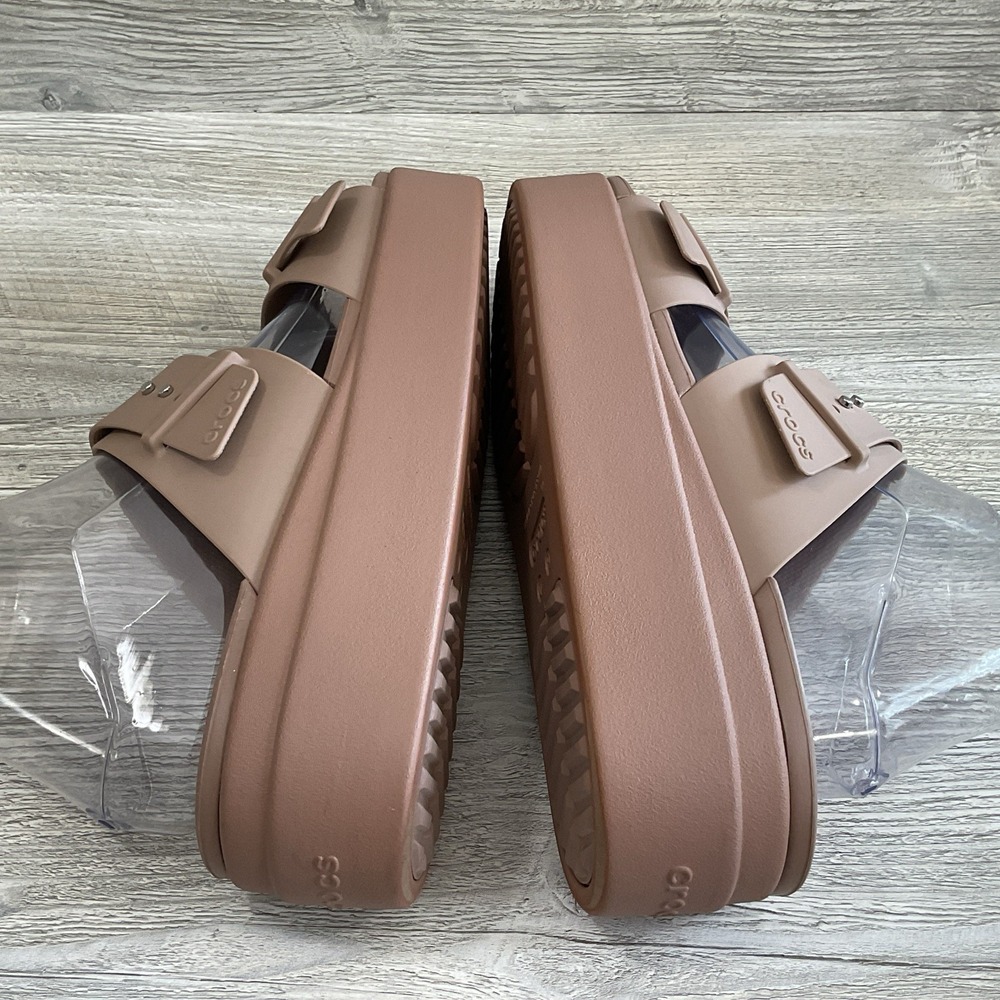 Crocs Lite Ride Beige Brooklyn Platform Sandals Mid Wedge Buckle Slide Women's 9 - Picture 10 of 15